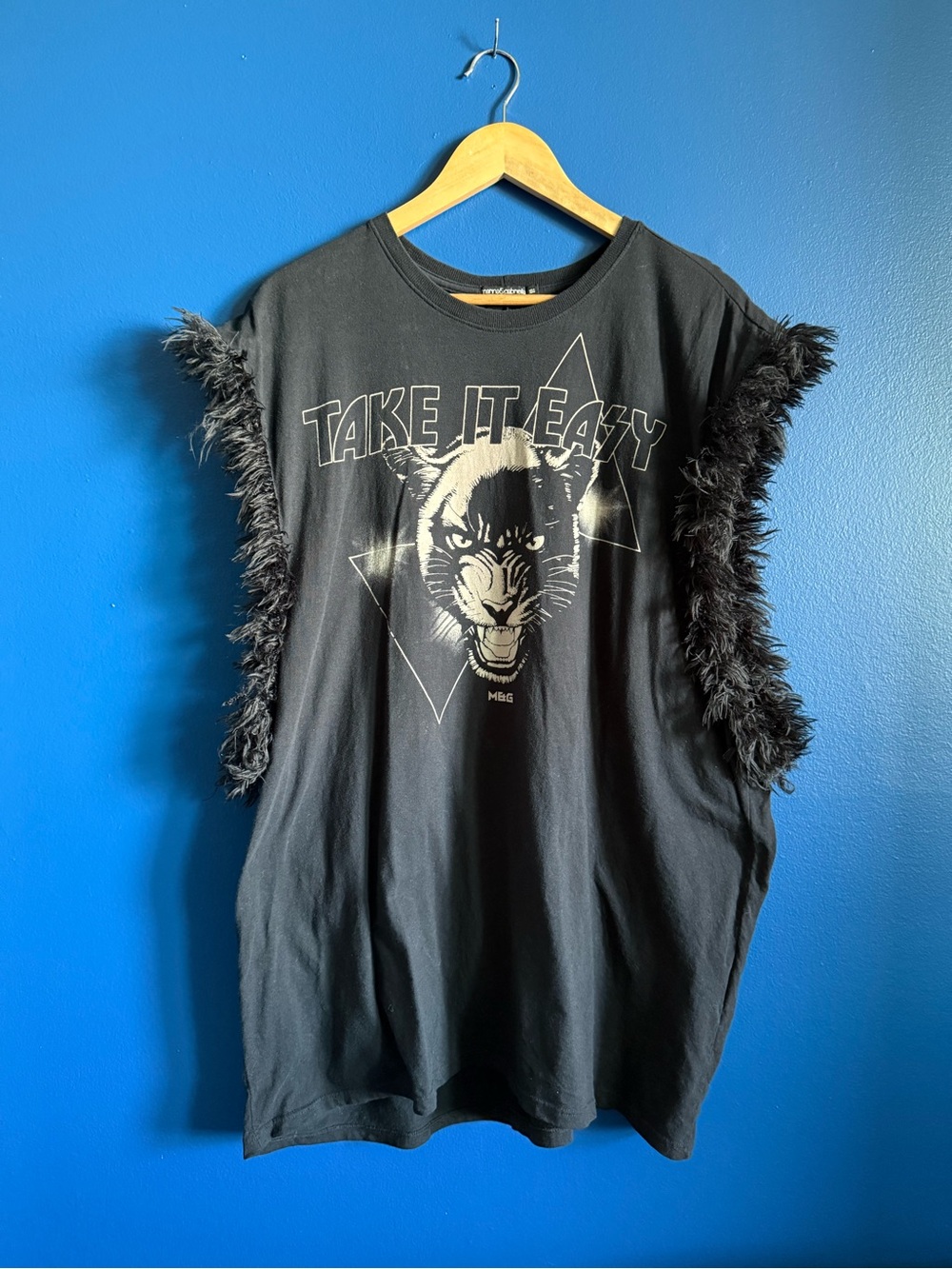 Take It Easy Black Oversized Graphic Muscle Tee